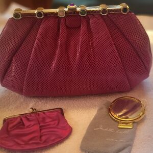 LIKE-NEW JUDITH LEIBER Red Karang Snakeskin Convertible Clutch